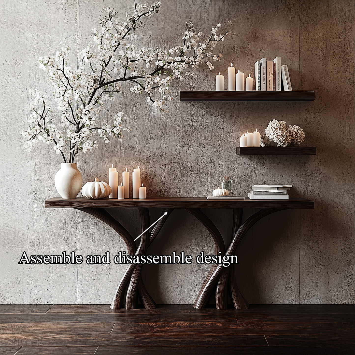 Wodaho Sculptural Console Table – Solid Wood Organic Rustic Gift