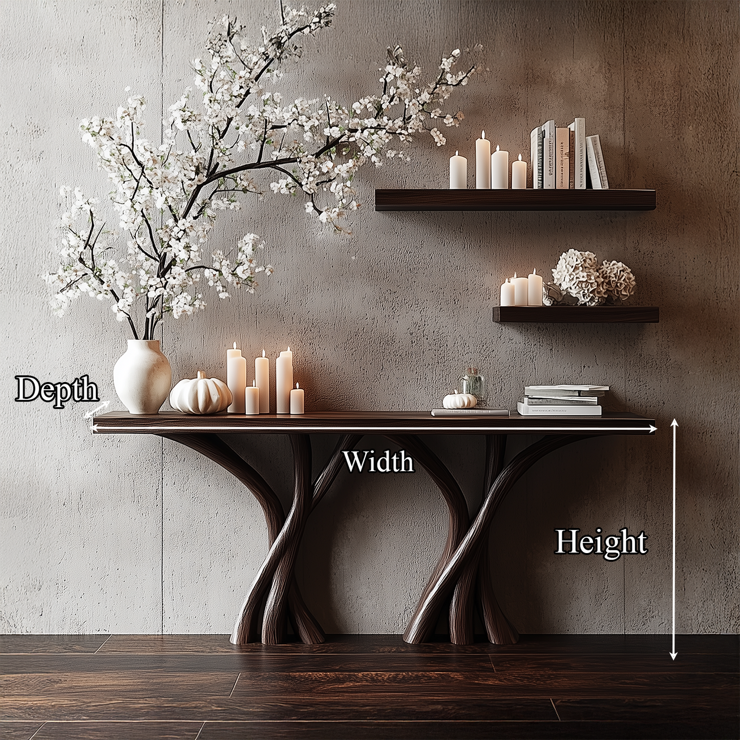 Wodaho Sculptural Console Table – Solid Wood Organic Rustic Gift