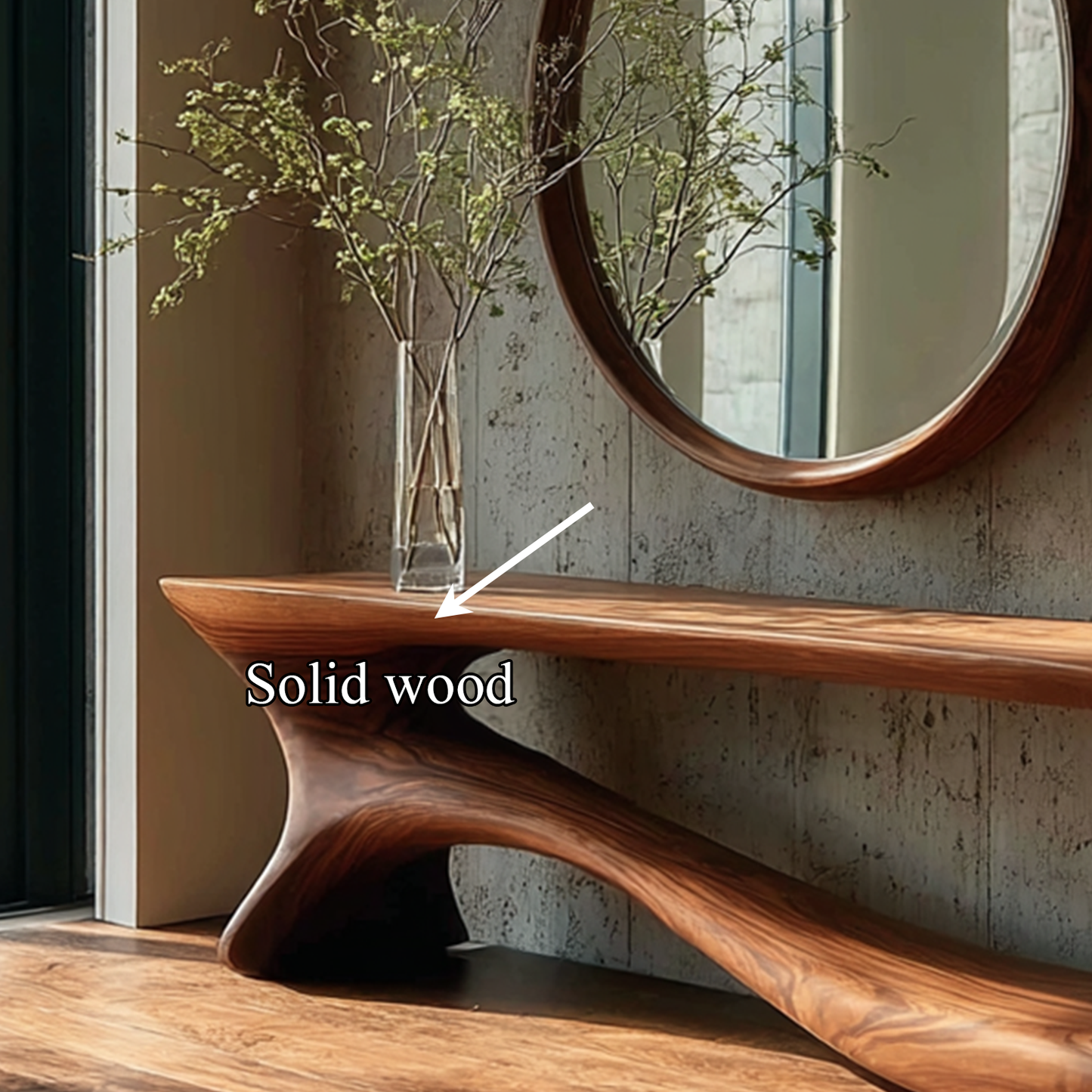 Wodaho Wall Round Mirror Console Table – Reclaimed Wood Décor Gift
