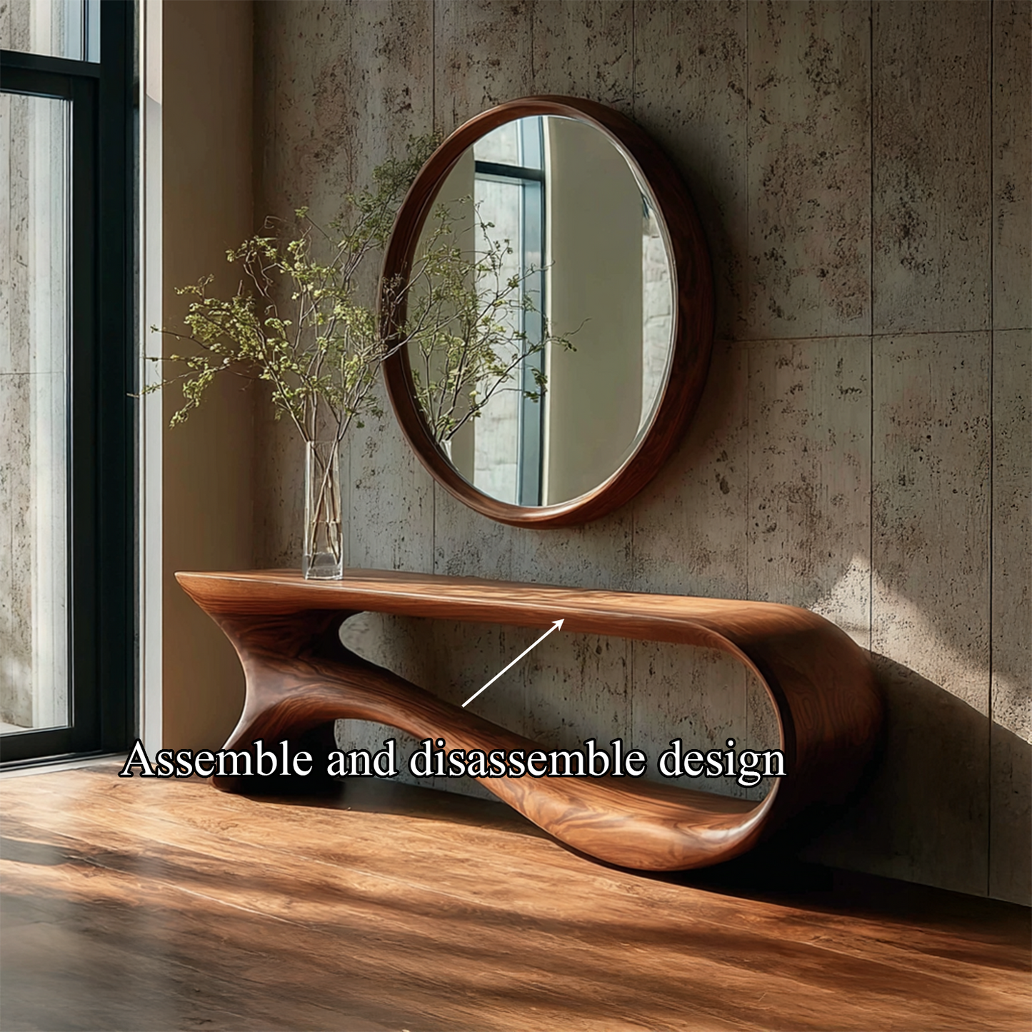 Wodaho Wall Round Mirror Console Table – Reclaimed Wood Décor Gift