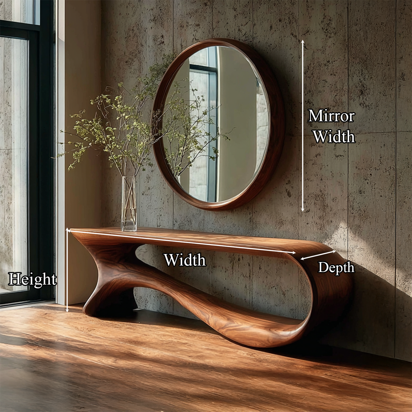 Wodaho Wall Round Mirror Console Table – Reclaimed Wood Décor Gift