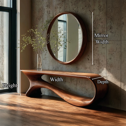Wodaho Wall Round Mirror Console Table – Reclaimed Wood Décor Gift