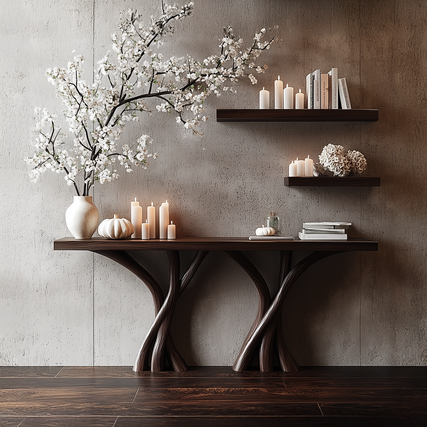Wodaho Sculptural Console Table – Solid Wood Organic Rustic Gift