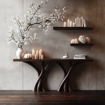 Wodaho Sculptural Console Table – Solid Wood Organic Rustic Gift